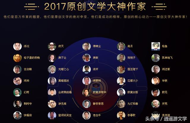 2017年中国原创文学白金、大神作家名单出炉，一共169位
