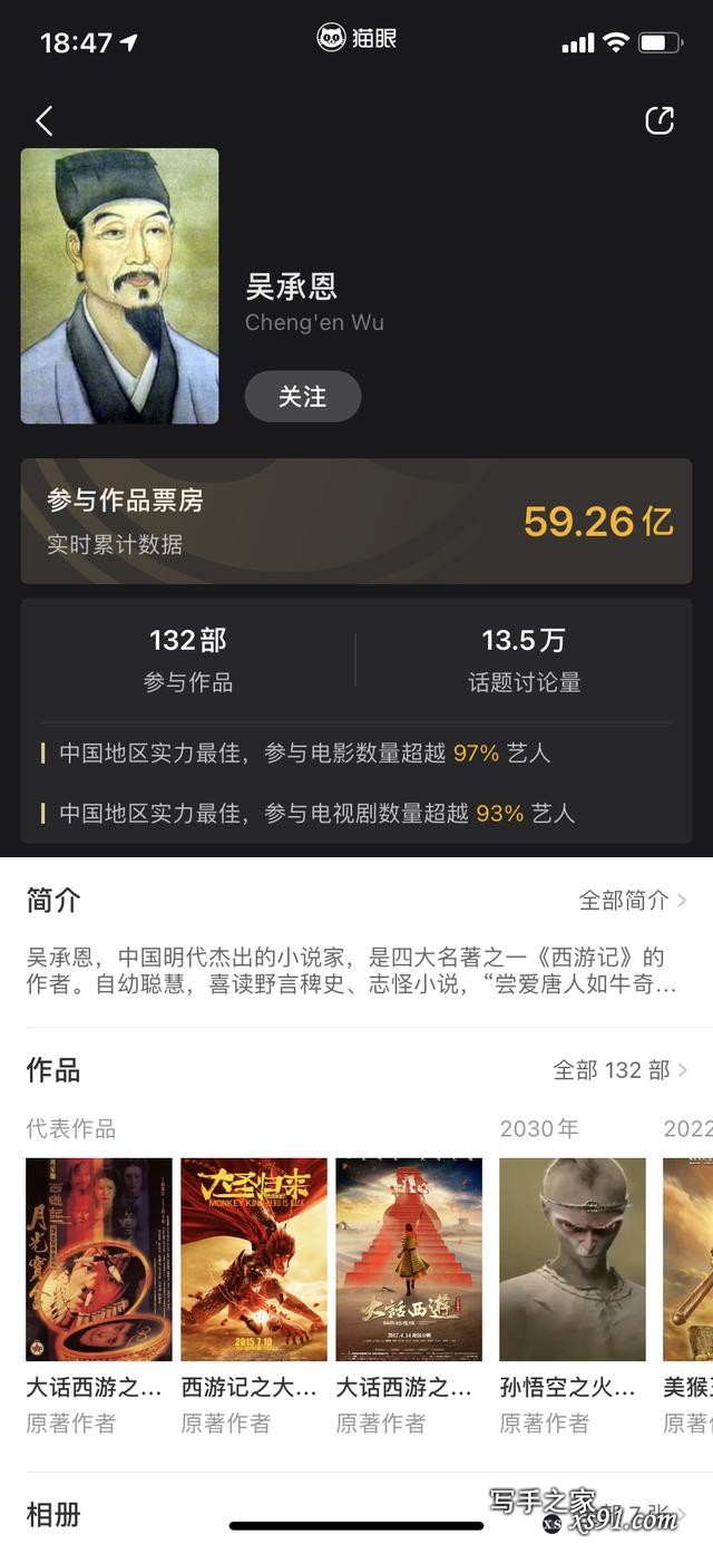 吴承恩总票房逼近60亿元 参与电影数量超97%艺人-1.jpg